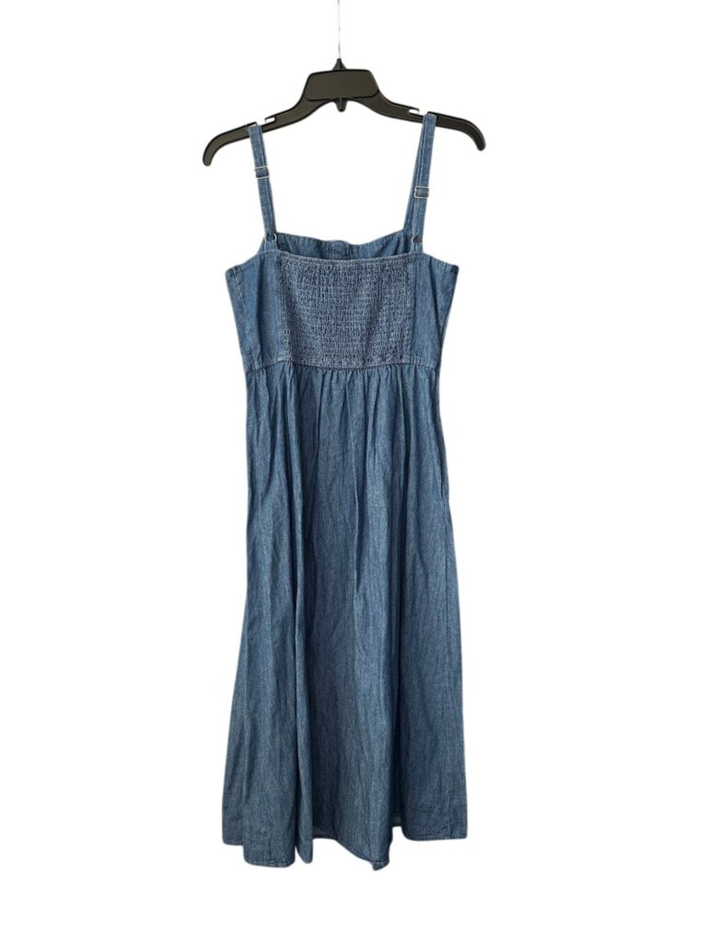 Blu Pepper Denim Midi Dress Square Neck Button Front Blue Sleeveless Size Medium - Picture 10 of 12